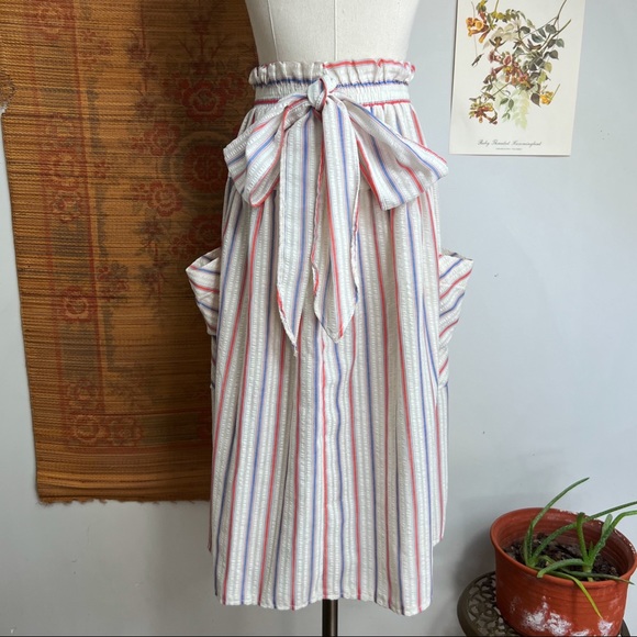 Vintage Dresses & Skirts - 1970’s Casual Striped Skirt with Waist Bow